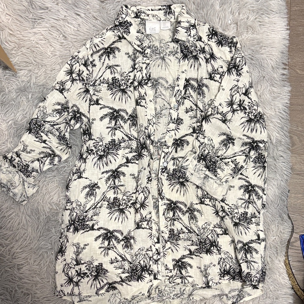 C&C California Black & Cream Palm-Print Lightweight Blazer